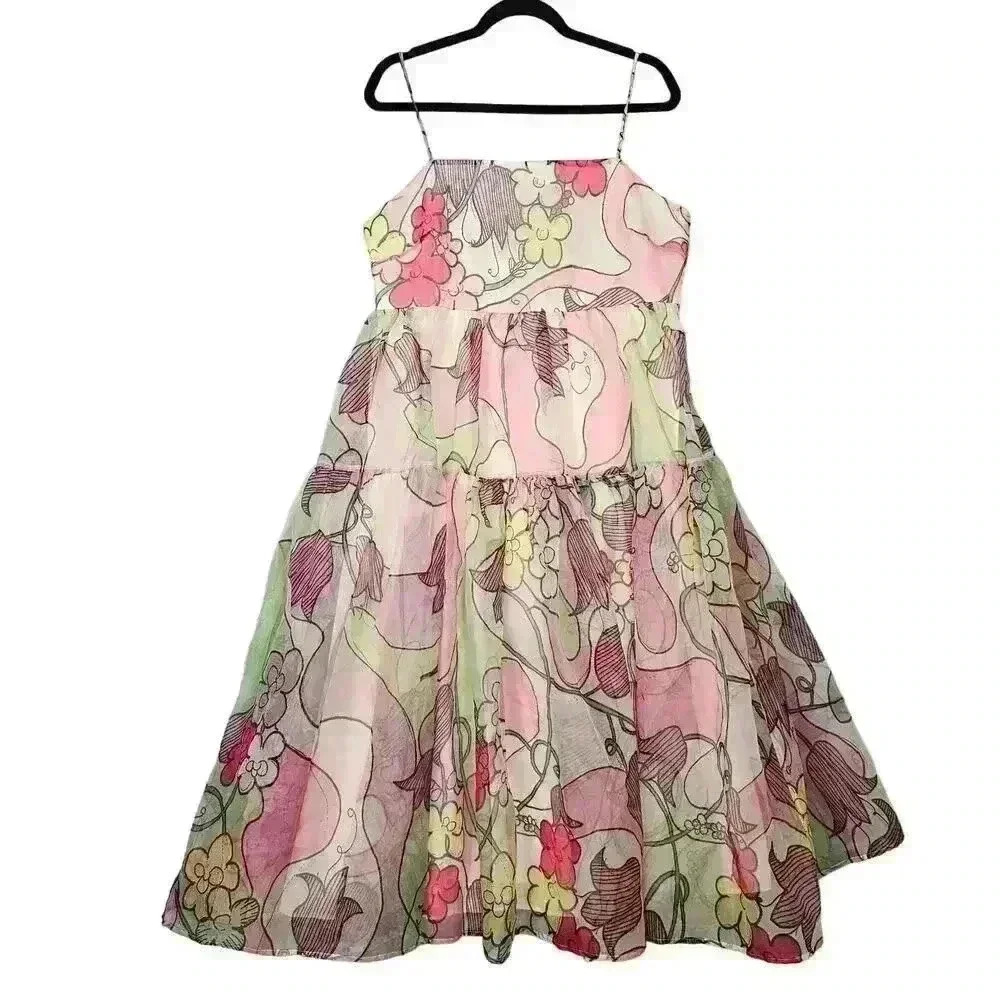 Desree dress Womens 12 Pink Floral Sheer baby doll artsy